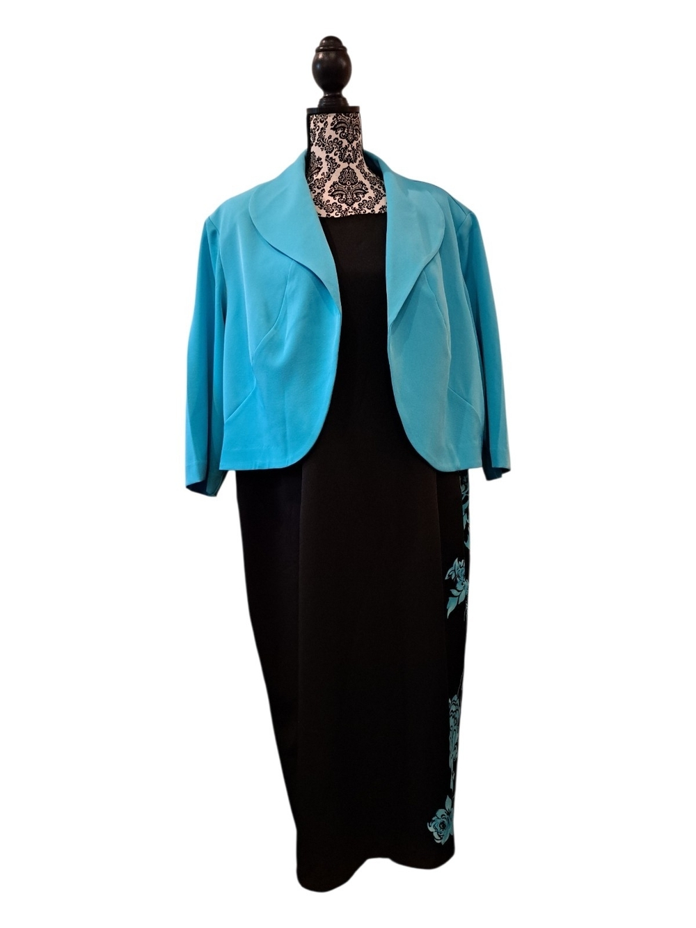 Maya Brooke floral Blue & Black Midi Dress with Matching Jacket Size 24W